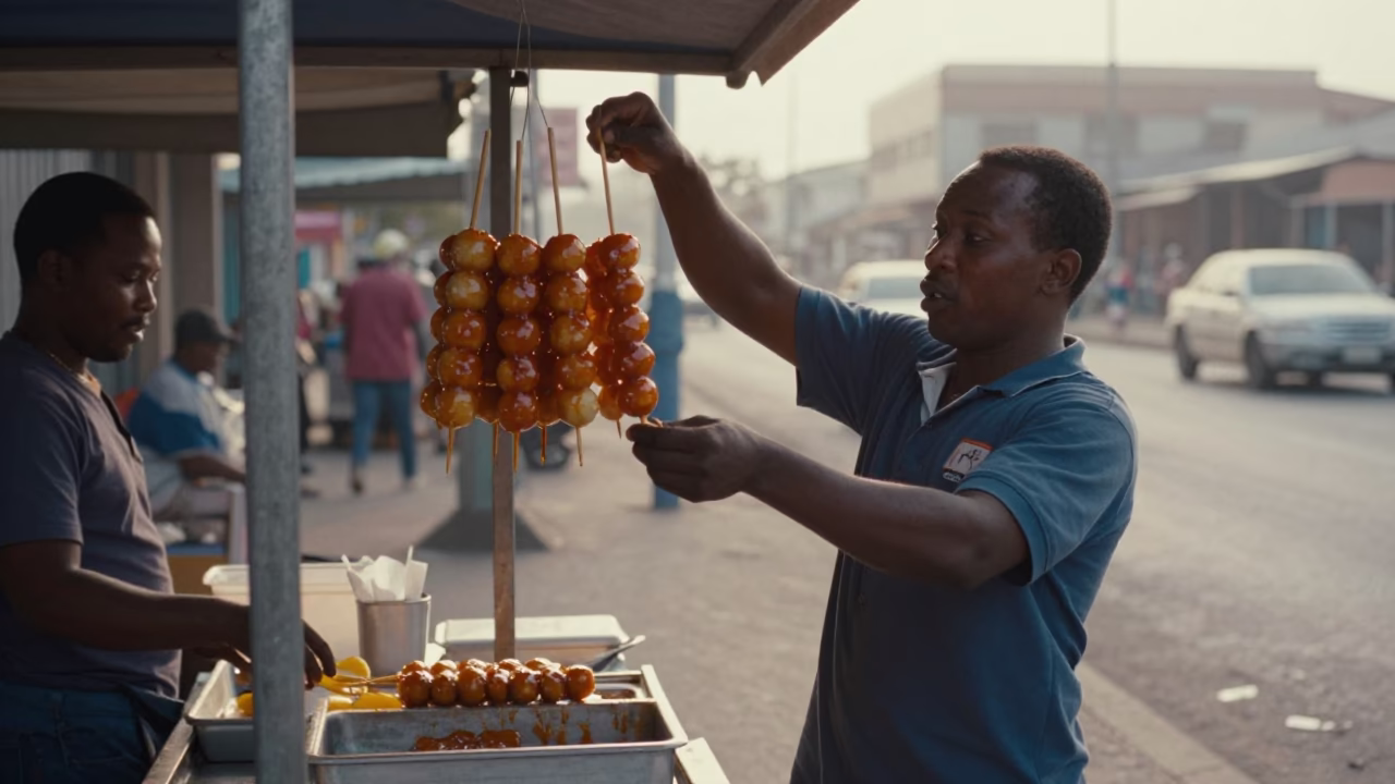 Food Vendor in Durban at As First Light Reaches The Scene in in Durban, South Africa