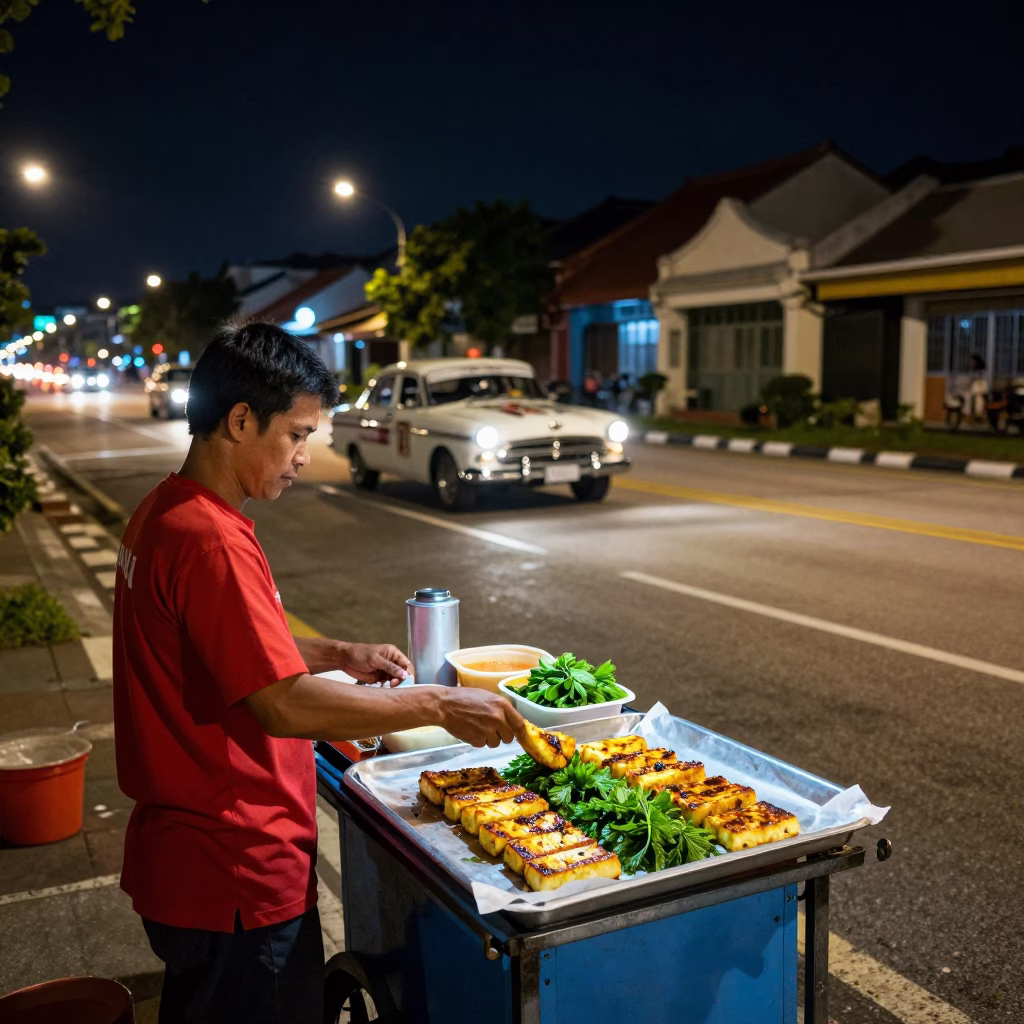 Food Vendor in George Town at Late At Night Light in in George Town, Malaysia