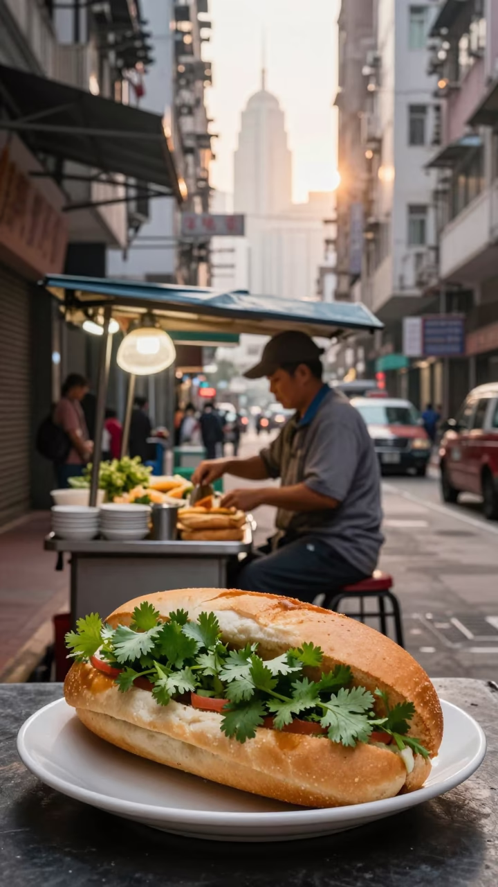 Food Vendor in Hong Kong at The Early Morning Light in in Hong Kong, Hong Kong