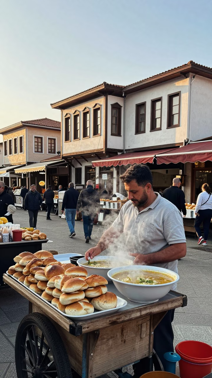 Food Vendor in Izmir at The Early Morning Light in in Izmir, Turkey