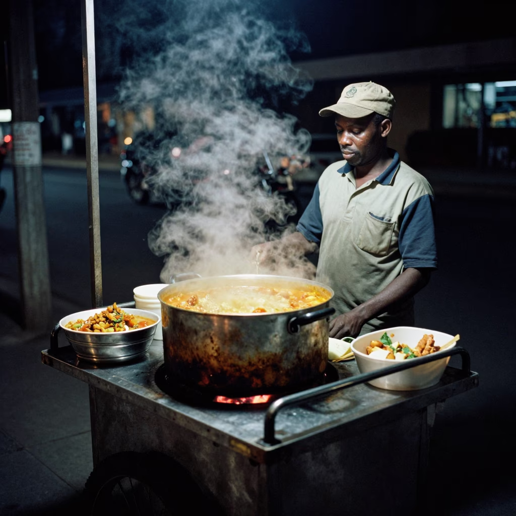 Food Vendor in Johannesburg at Deep In The Night Light in in Johannesburg, South Africa