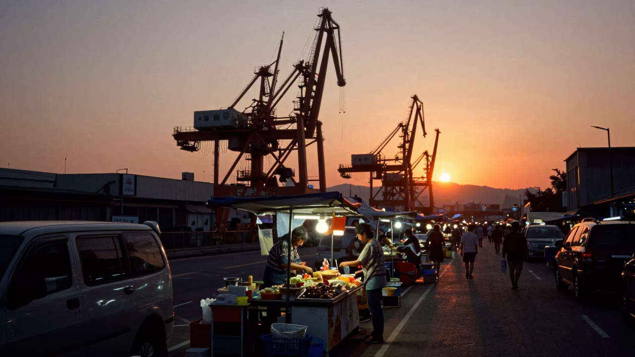 Food Vendor in Kaohsiung at As The Sun Drops Toward The Horizon in in Kaohsiung, Taiwan