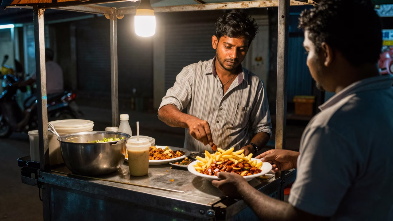 Food Vendor in Kochi at Deep In The Night Light in in Kochi, India