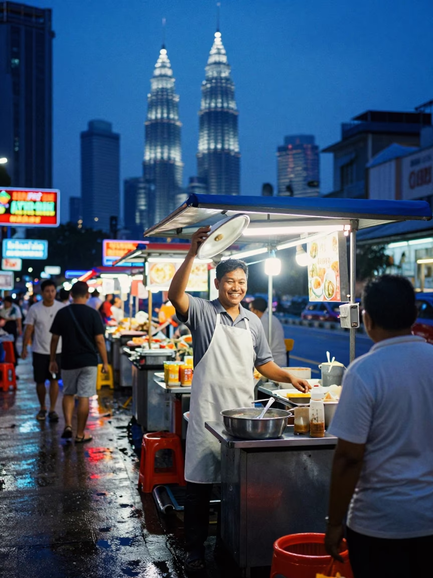 Food Vendor in Kuala Lumpur at Blue Hour in in Kuala Lumpur, Malaysia