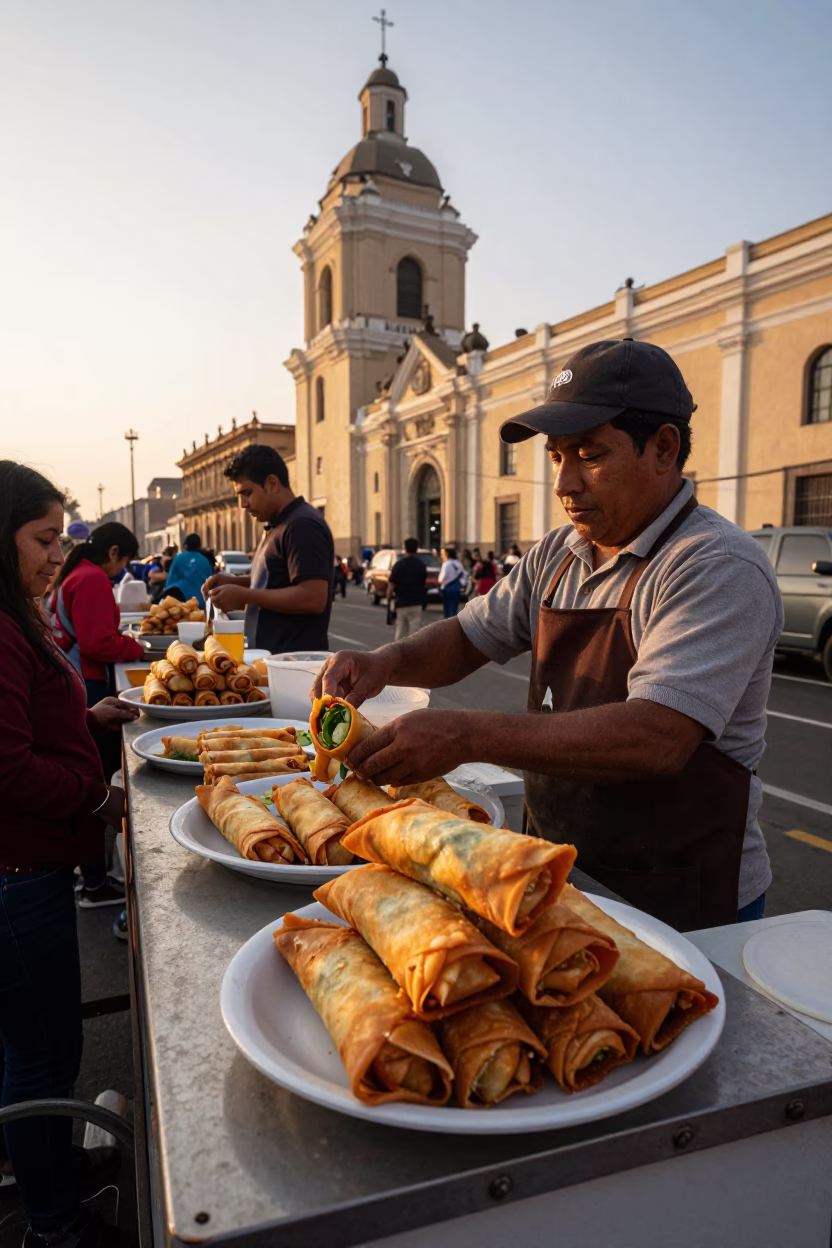 Food Vendor in Lima at Golden Hour in in Lima, Peru
