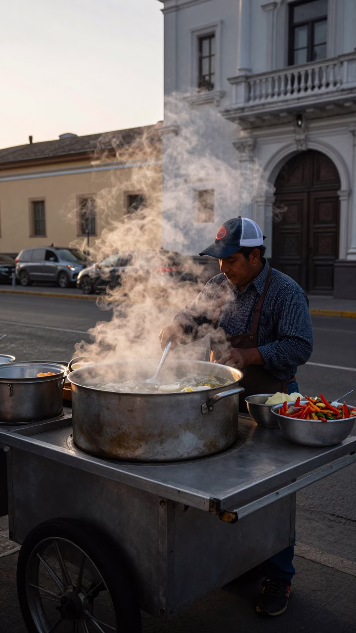 Food Vendor in Lima at The Early Morning Light in in Lima, Peru