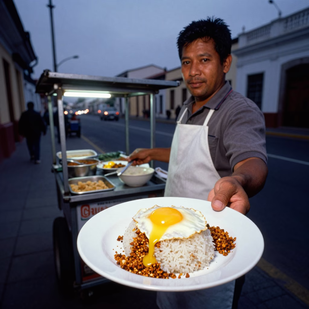 Food Vendor in Lima at Twilight in in Lima, Peru