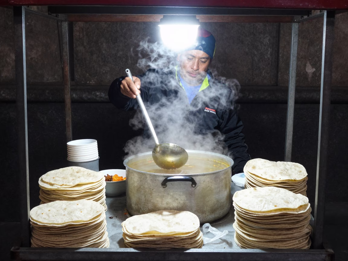 Food Vendor in Mexico City at Midnight Light in in Mexico City, Mexico