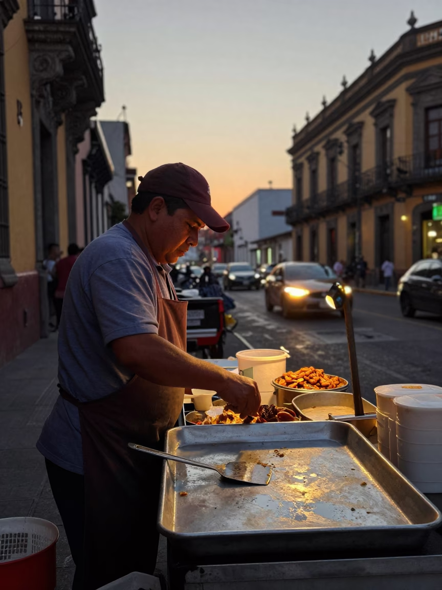 Food Vendor in Mexico City at The Early Evening Light in in Mexico City, Mexico