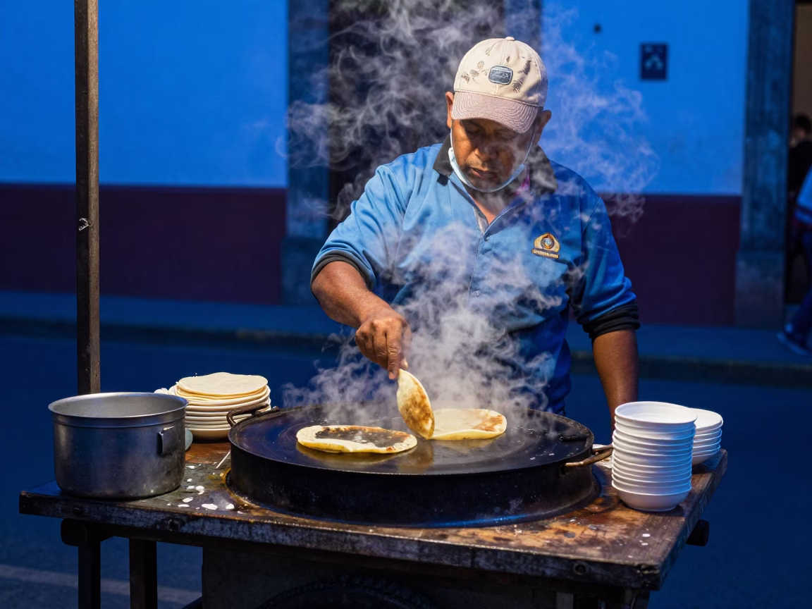 Food Vendor in Mexico City at The Last Blue Light Of Evening in in Mexico City, Mexico
