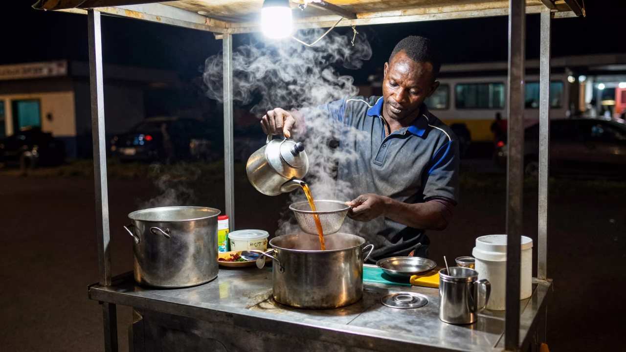 Food Vendor in Nairobi at Midnight Light in in Nairobi, Kenya