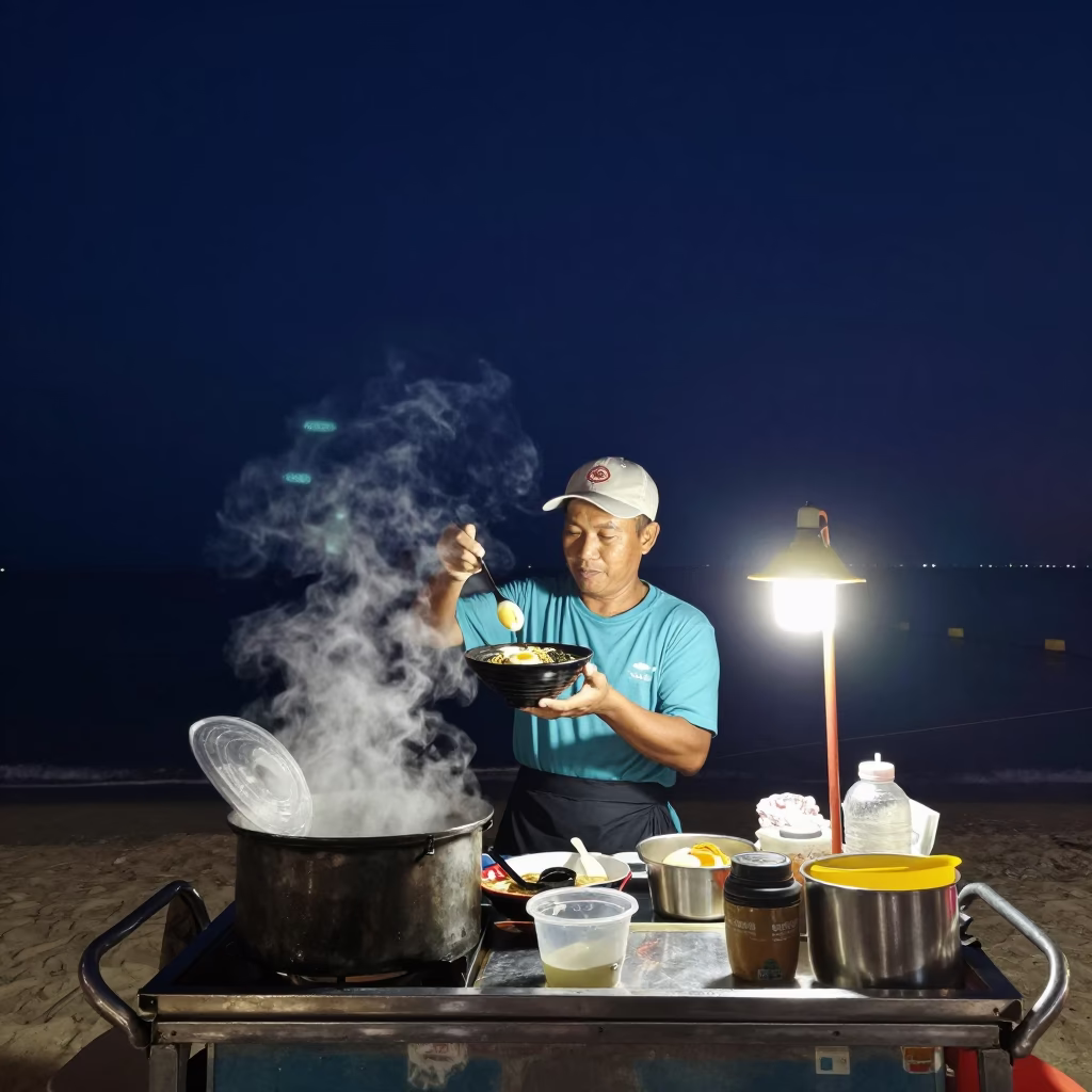 Food Vendor in Phuket at The Deepest Night Sky Light in in Phuket, Thailand