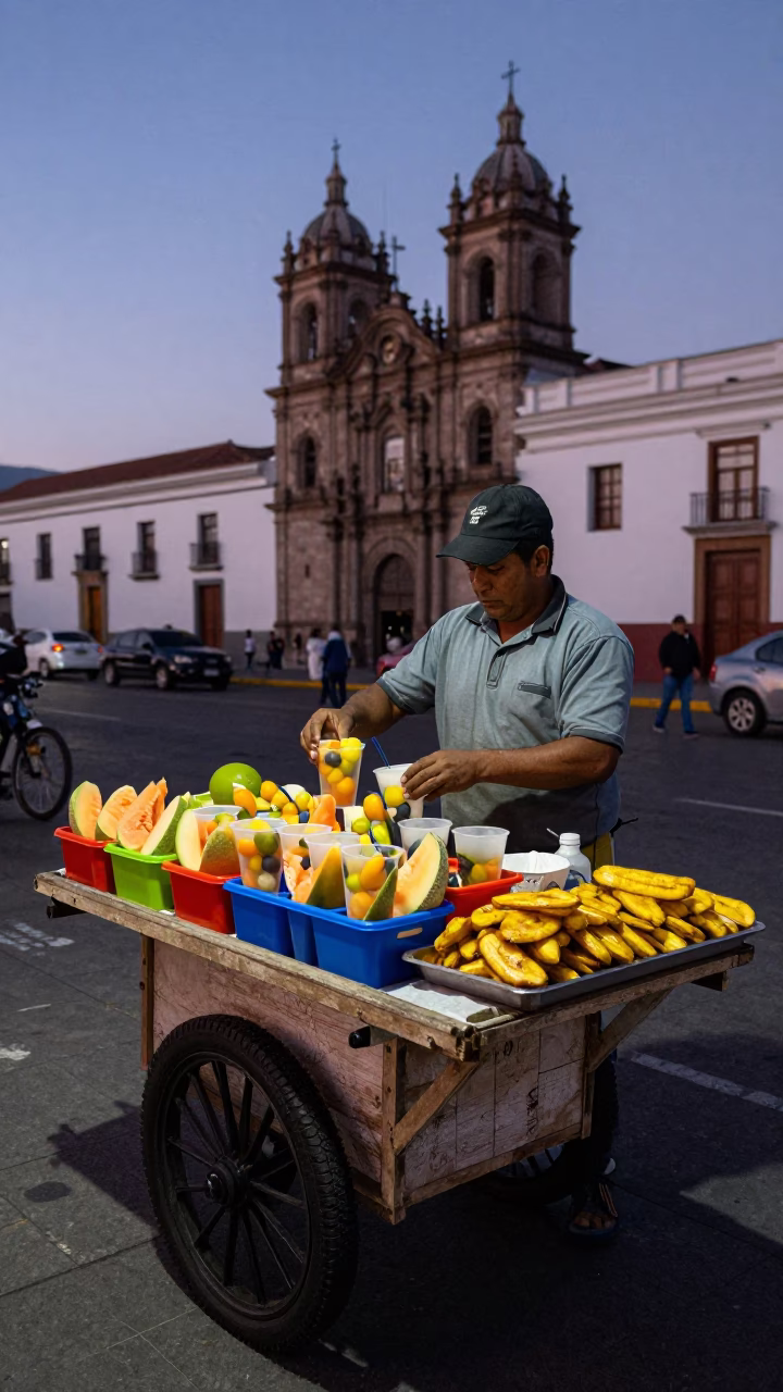 Food Vendor in Quito at Twilight in in Quito, Ecuador