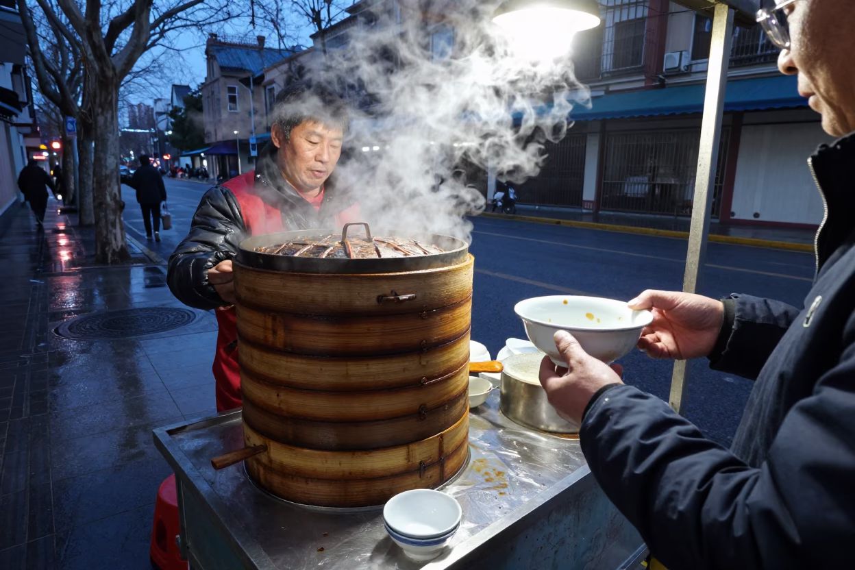 Food Vendor in Shanghai at Twilight in in Shanghai, China