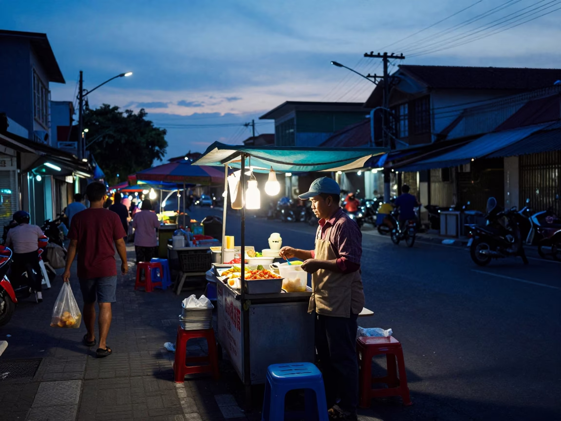 Food Vendor in Surabaya at Indigo Twilight After Sunset in in Surabaya, Indonesia