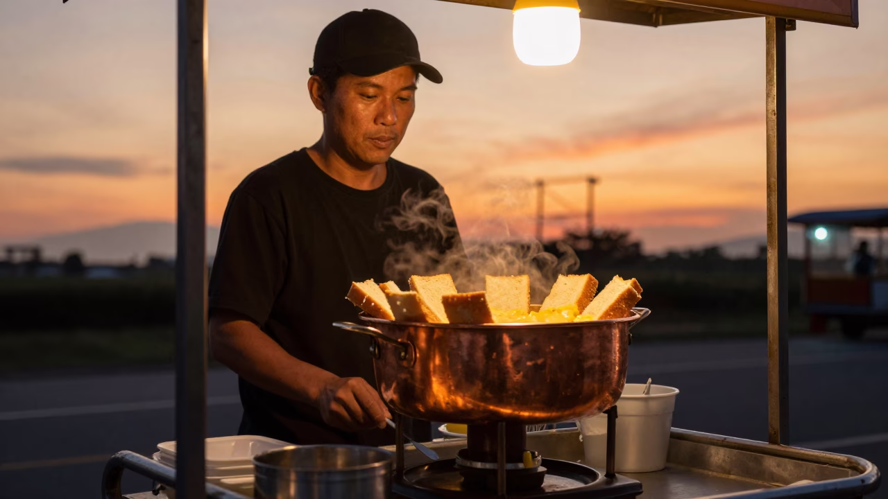 Food Vendor in Tainan at Sunset Light in in Tainan, Taiwan