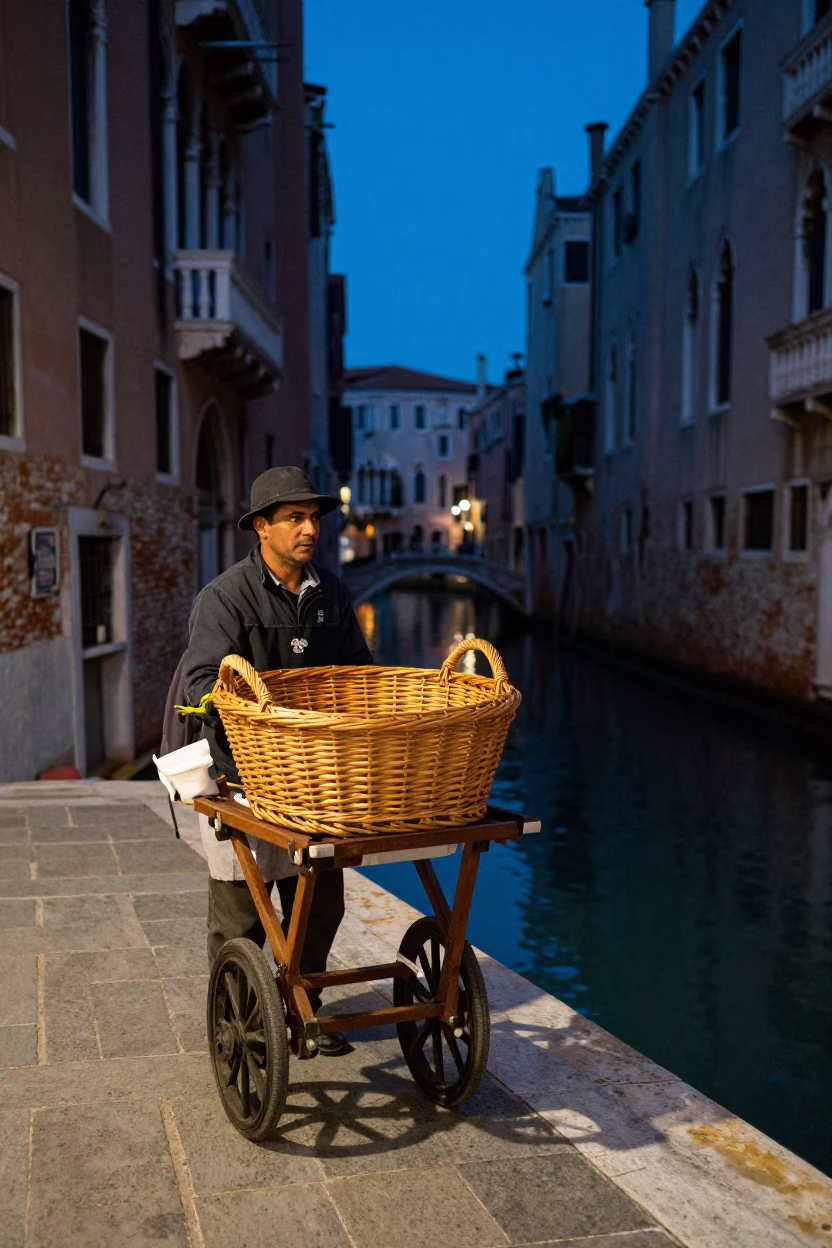 Food Vendor in Venice at Blue Hour in in Venice, Italy
