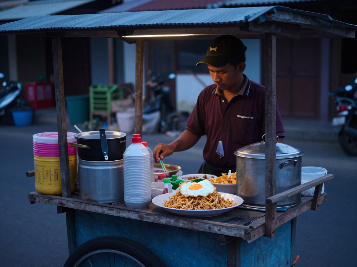 Food Vendor in Yogyakarta at Sunrise Light in in Yogyakarta, Indonesia
