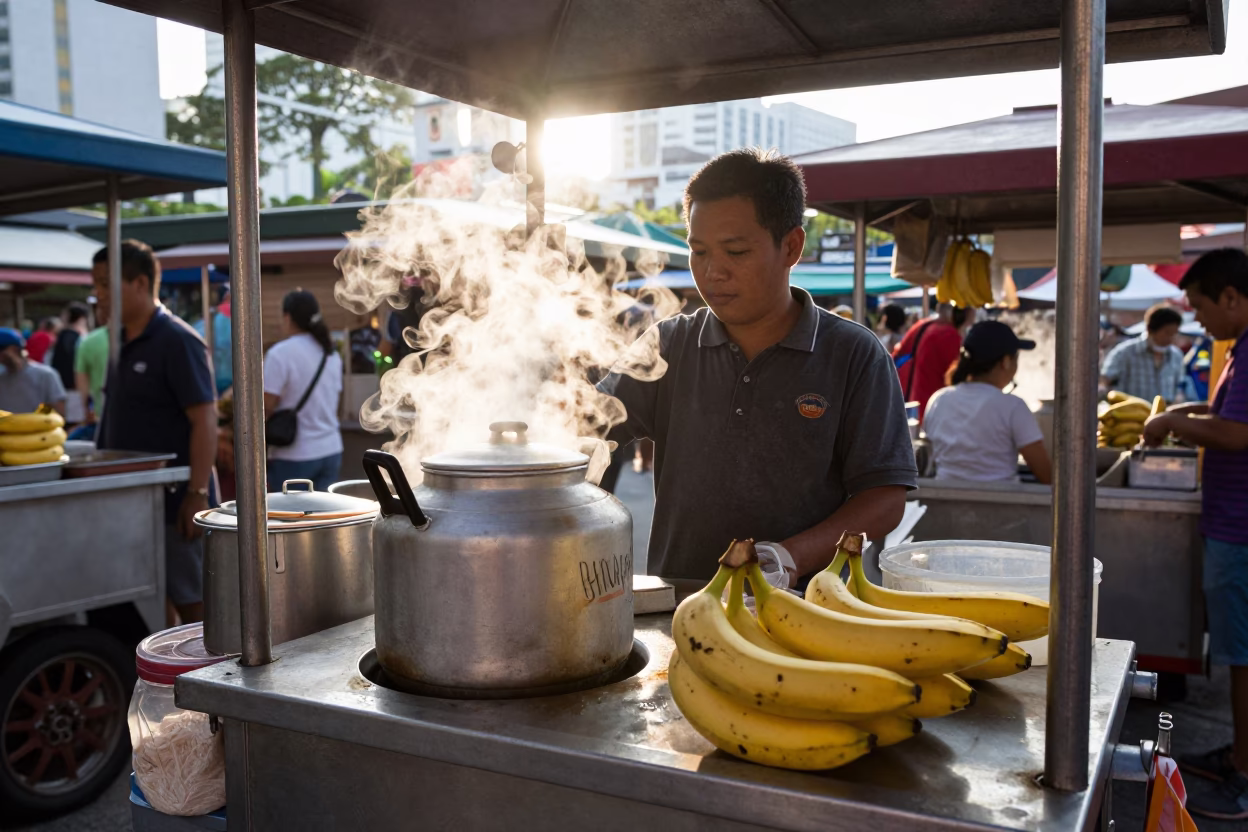 Food Vendor just after sunrise in Singapore in in Singapore, Singapore