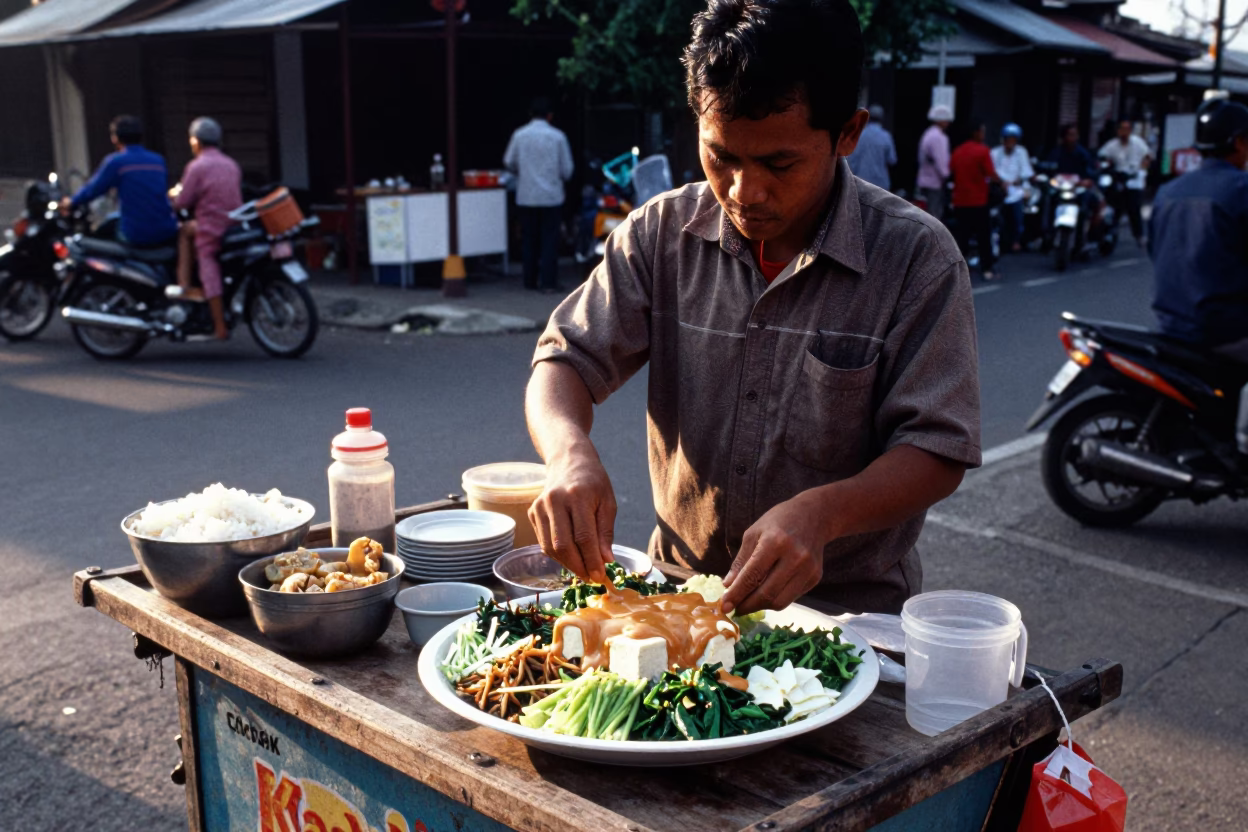 Food Vendor just after sunrise in Yogyakarta in in Yogyakarta, Indonesia