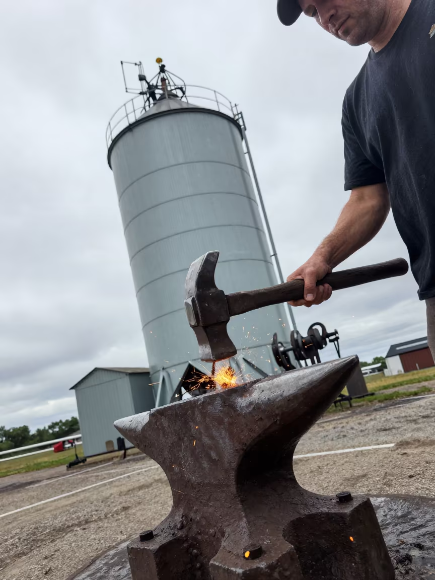 Forge Hammer Striking Anvil in Grain Elevator in inside a grain elevator near Colina