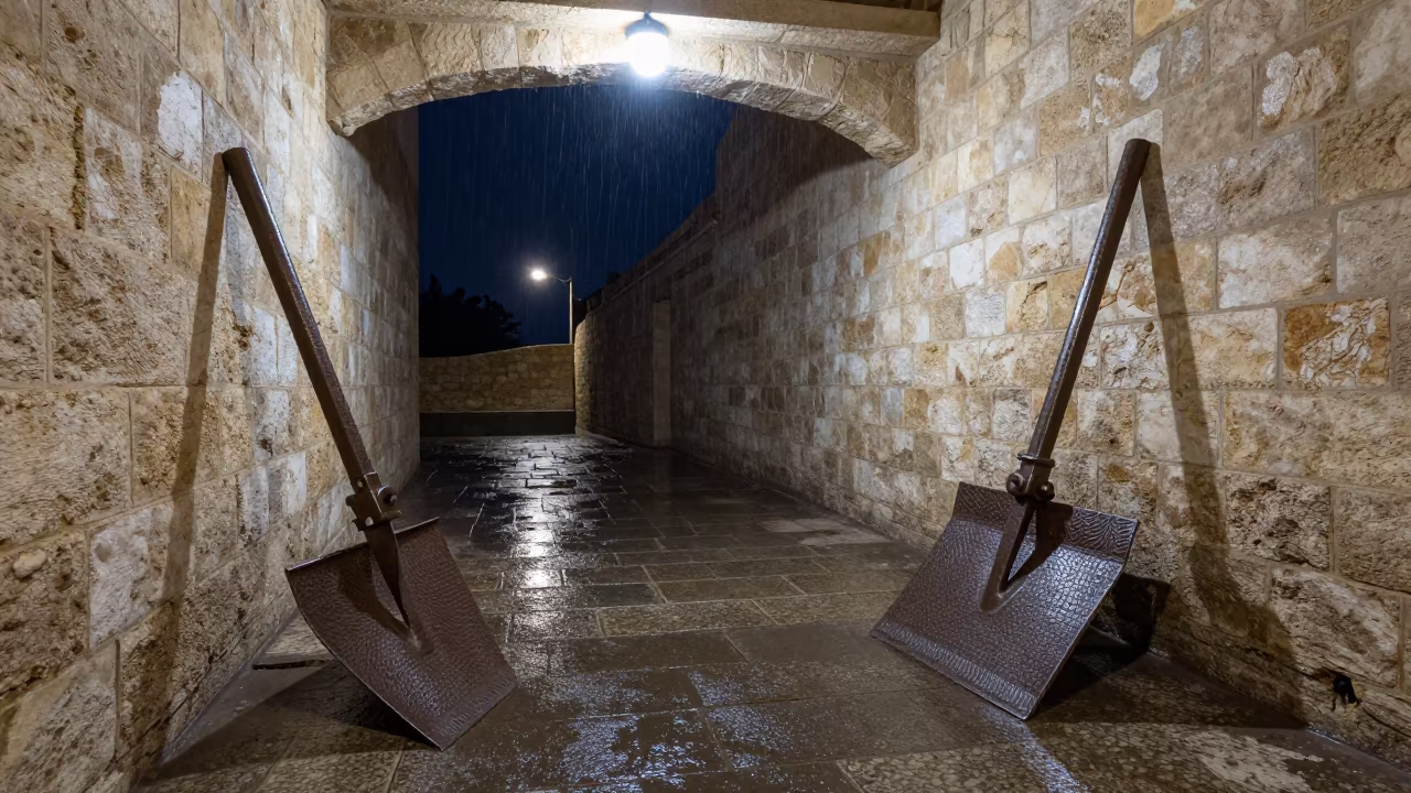 Forged Boot Scrapers Kuwait Night Passageway in inside a skylit passageway near Kuwait City