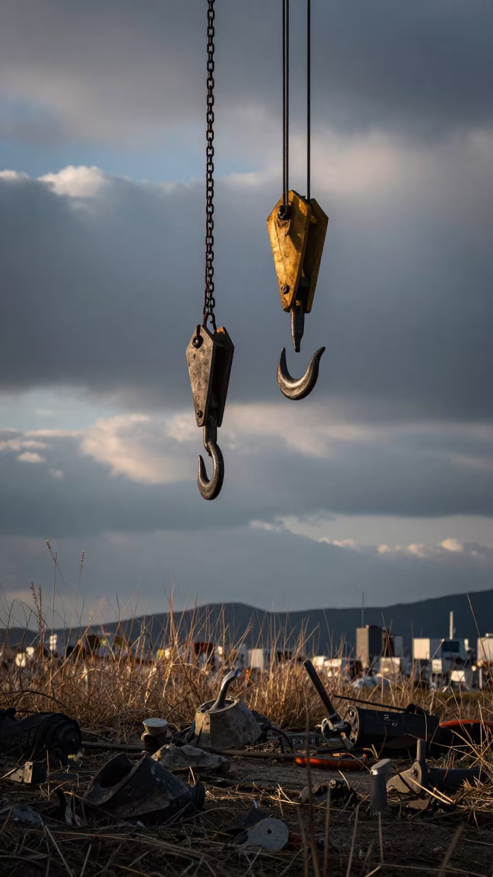 Forged Crane Hooks on Wind Scoured Ridge in on a wind-scoured ridge near Incheon