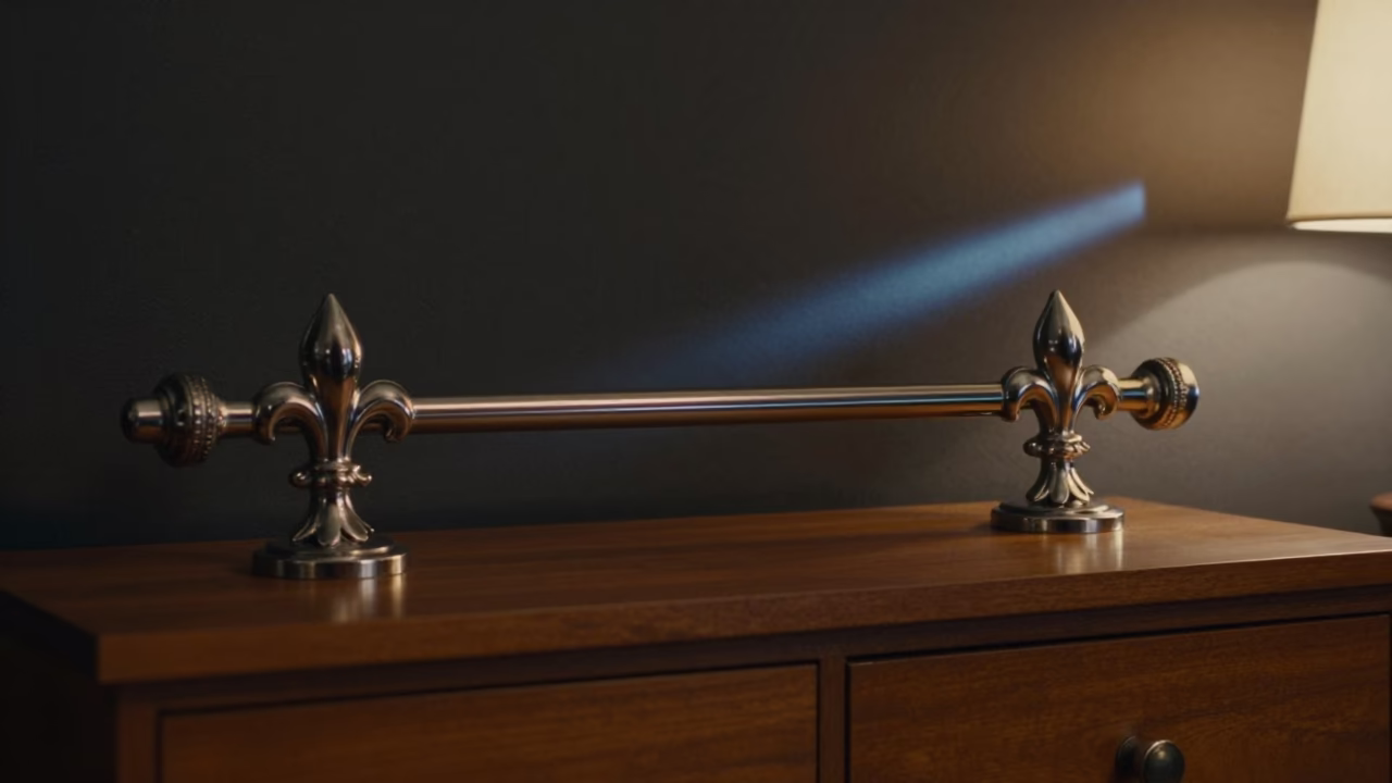 Forged Curtain Rods on Hotel Dresser in on a hotel dresser in Nampo-dong, Busan