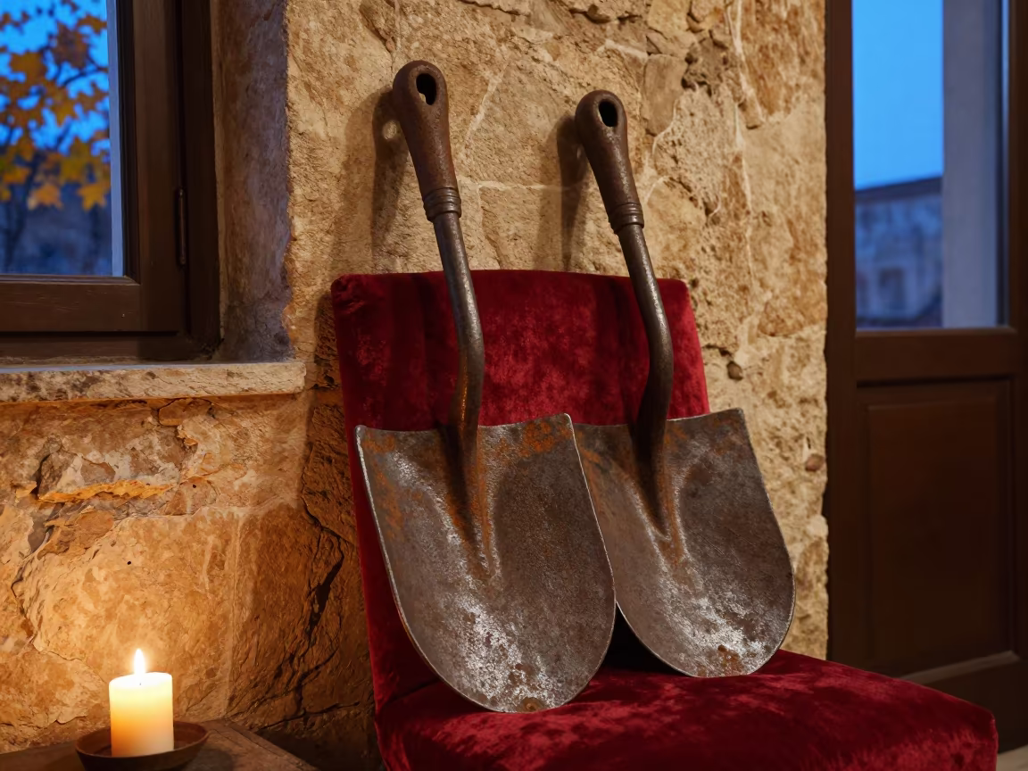 Forged Plowshares on Velvet Chair in Palermo in on a velvet chair near Palermo