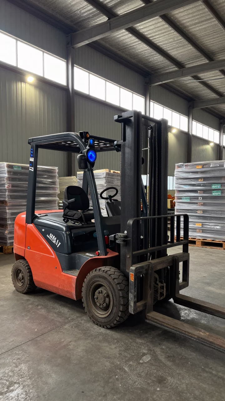 Forklift Blue Light Lens Box in Matola Warehouse in inside a chilled distribution bay in Matola