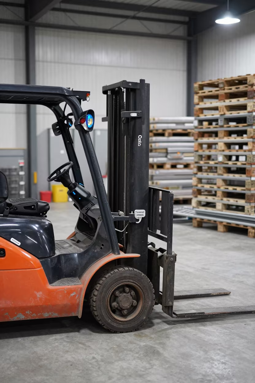 Forklift Blue Light Lens in Maun Warehouse in inside a chilled distribution bay near Maun