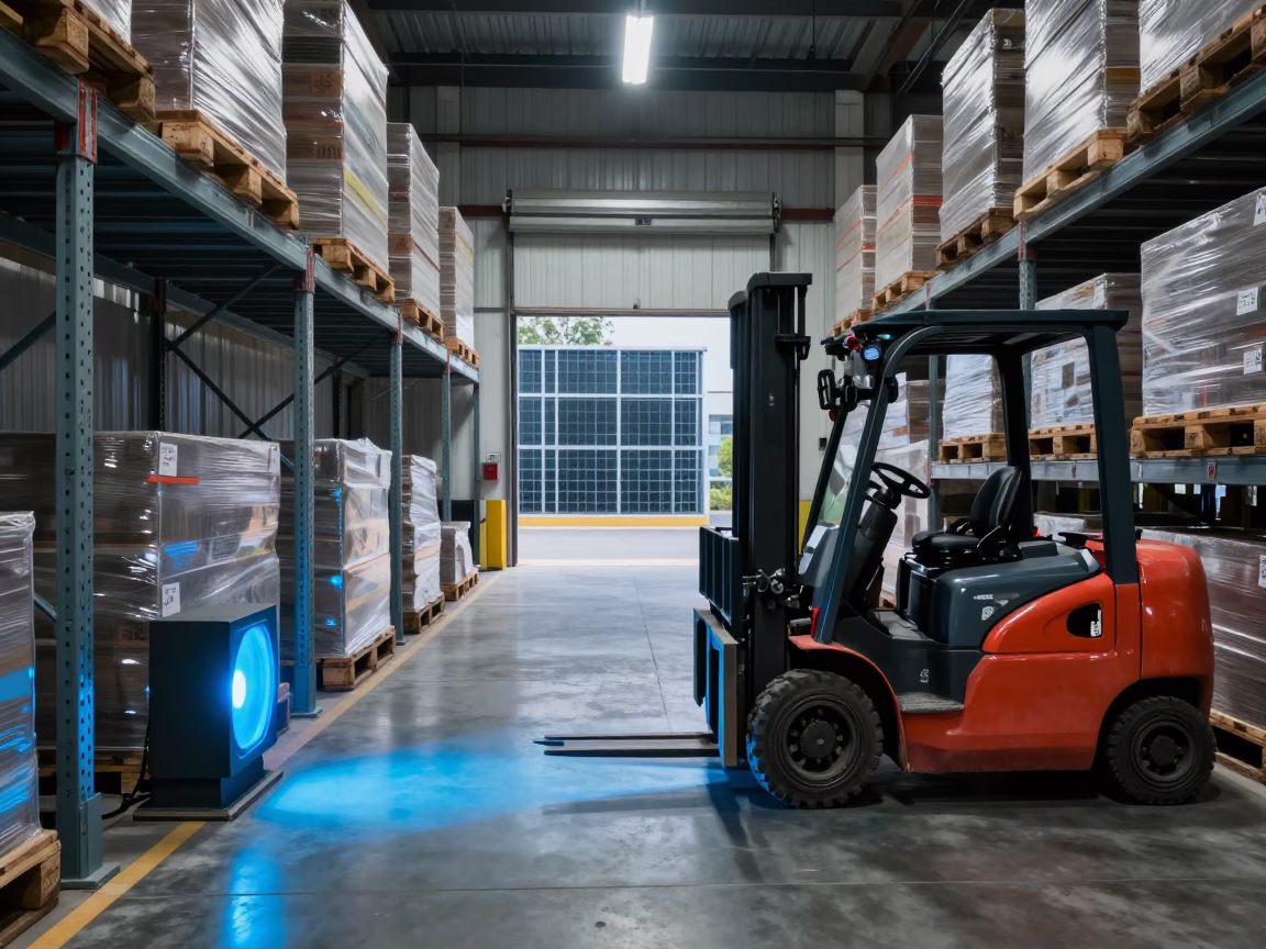 Forklift Blue Light in Madurai Warehouse in inside a chilled distribution bay in Madurai