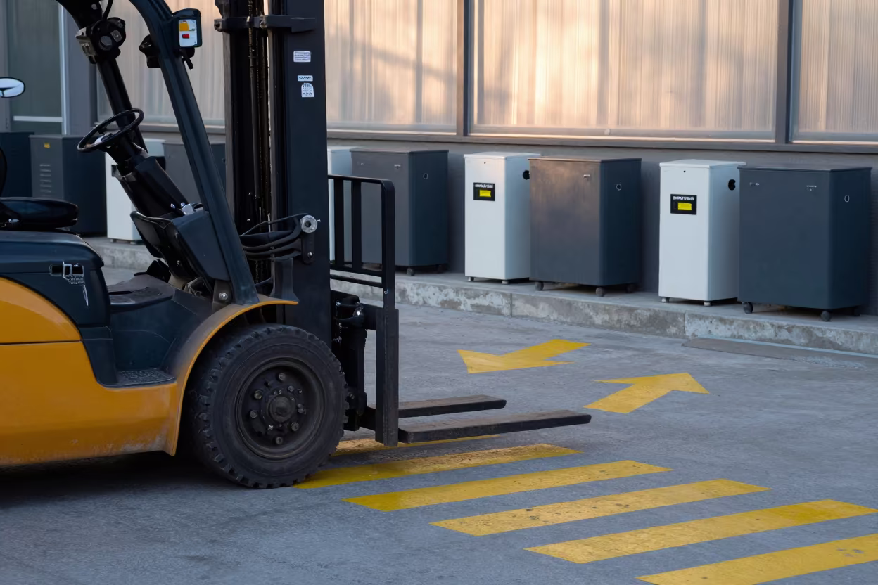 Forklift Lane Arrows and Chargers in Balikesir in at a fulfillment packing station near Balıkesir