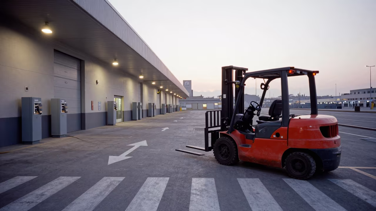 Forklift Lane Dispatch Before Sunrise Barcelona in inside a dispatch office above the dock in El Born, Barcelona