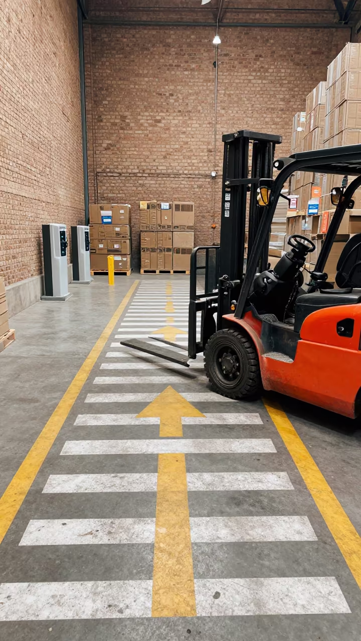 Forklift Lane Noon Warehouse Lahore in inside a warehouse aisle near Lahore