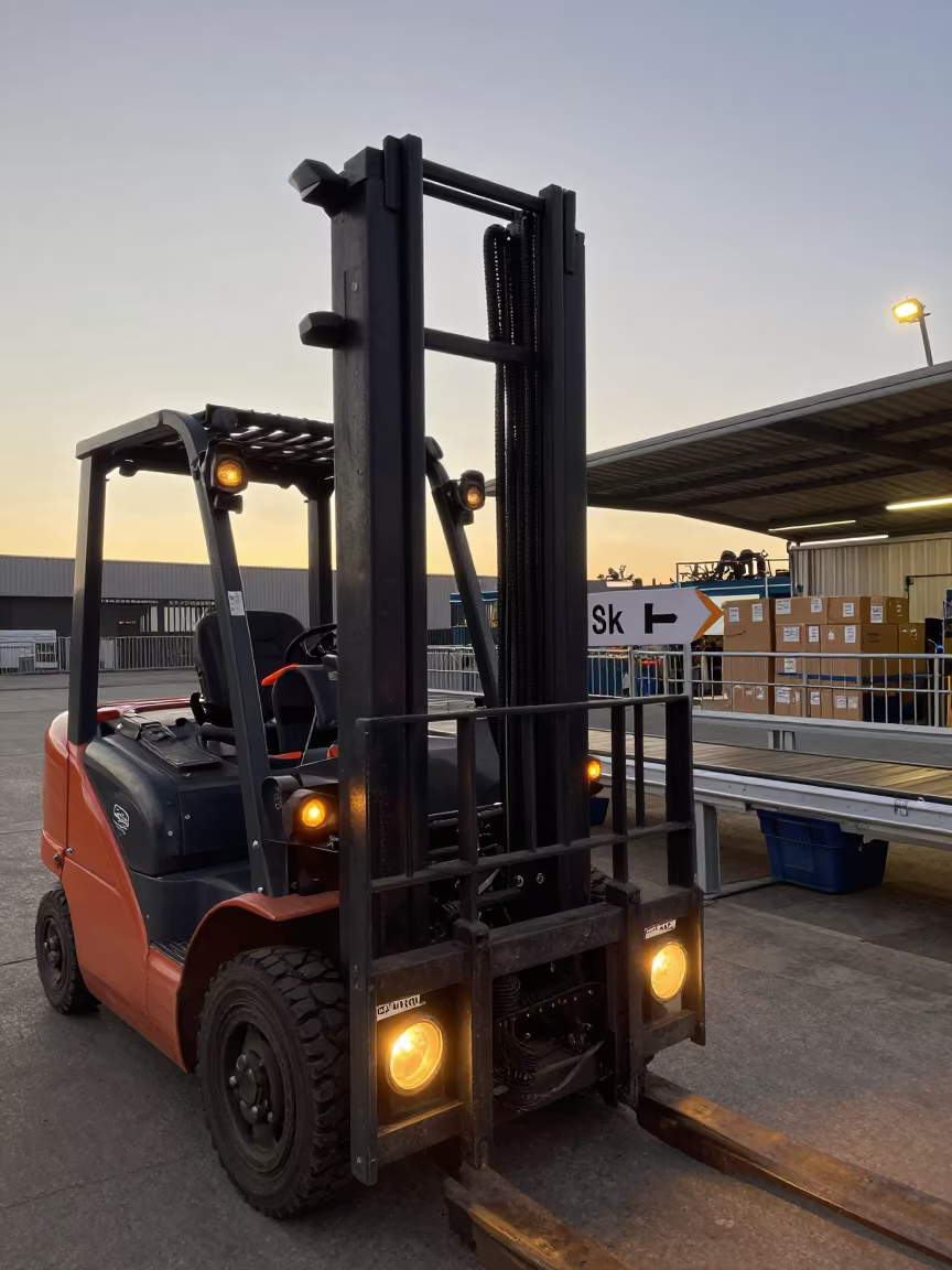 Forklift Mezzanine Dawn Sorting Light in at a parcel sorting belt near Stellenbosch