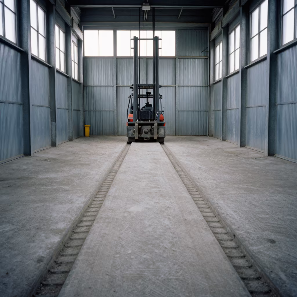Forklift Tracks in Grain Elevator Concrete in inside a grain elevator near Tangier