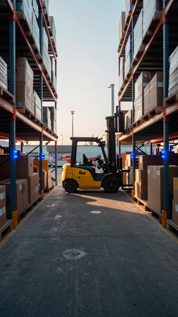 Forklift Turn in Dawn Light Mar del Plata in inside a dispatch office above the dock near Mar del Plata