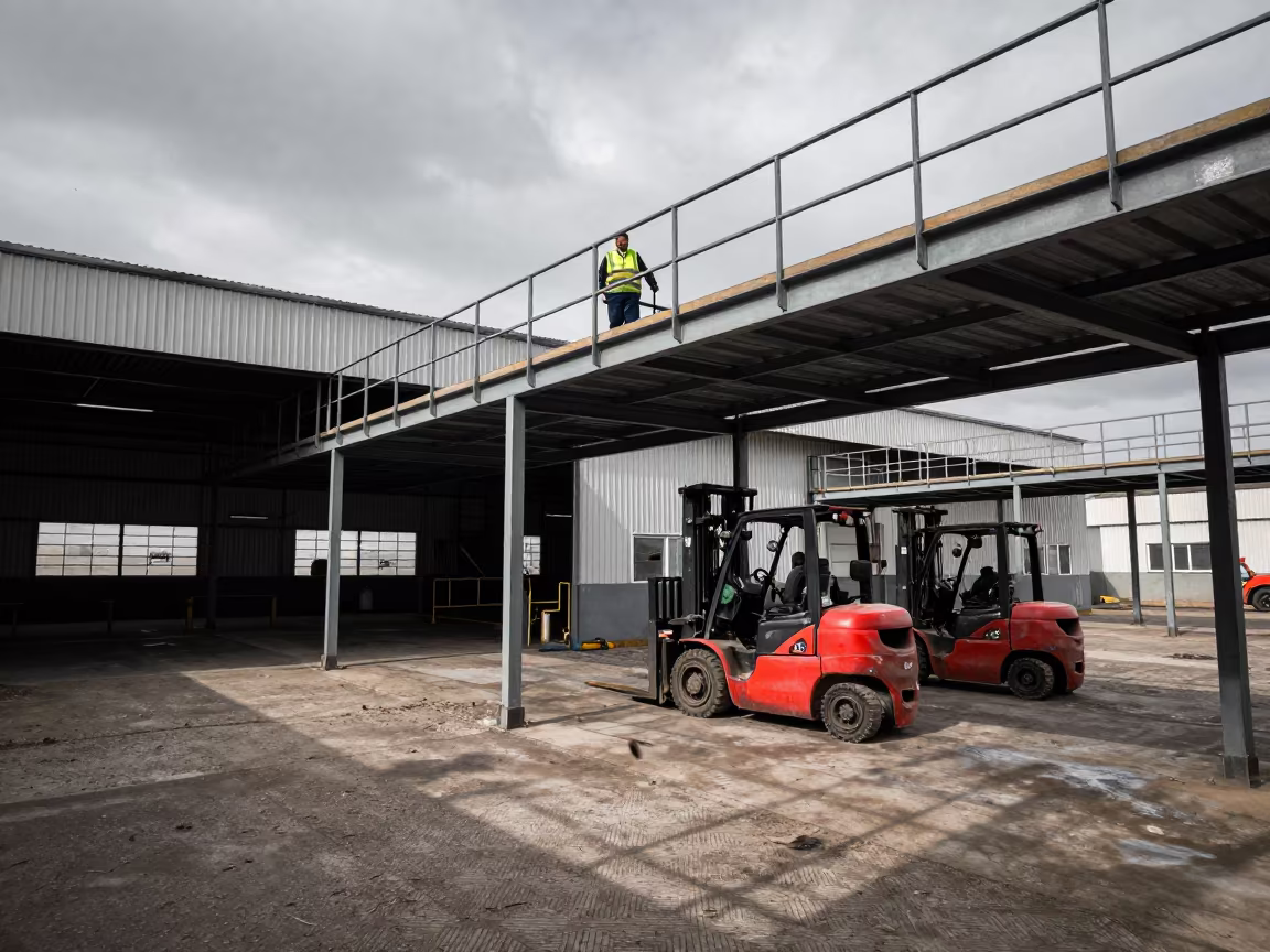 Forklifts Below Giza Welding Bay Mezzanine in in a welding bay near Giza
