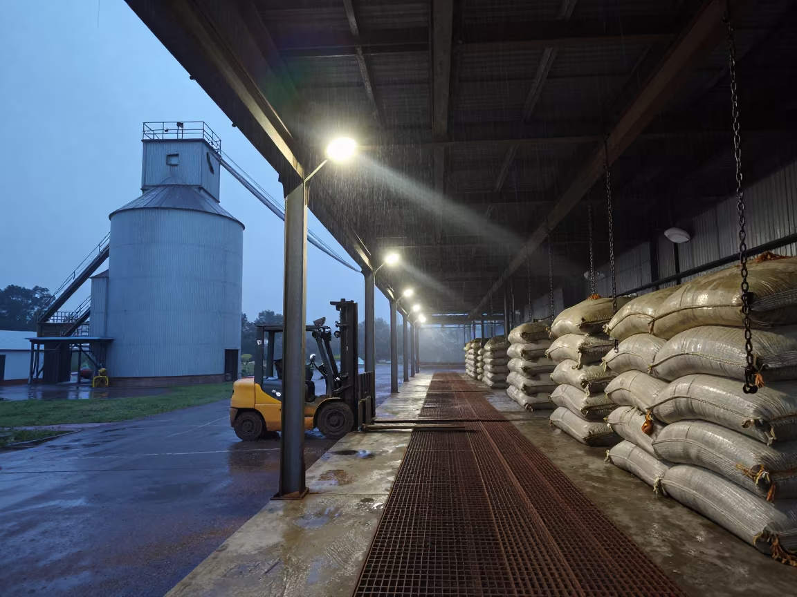 Forklifts Below Grain Elevator Mezzanine in inside a grain elevator near Jalingo