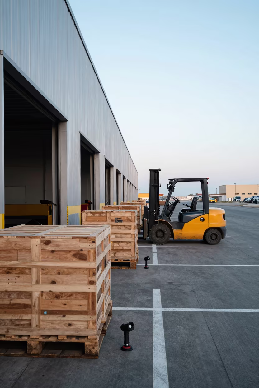 Forklifts Loading Pallets at Haifa Dawn in at a loading dock before dispatch near Haifa