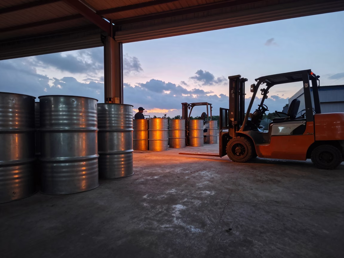 Forklifts and Steel Drums in Dawn Firelight in at a jazz club in Ipswich