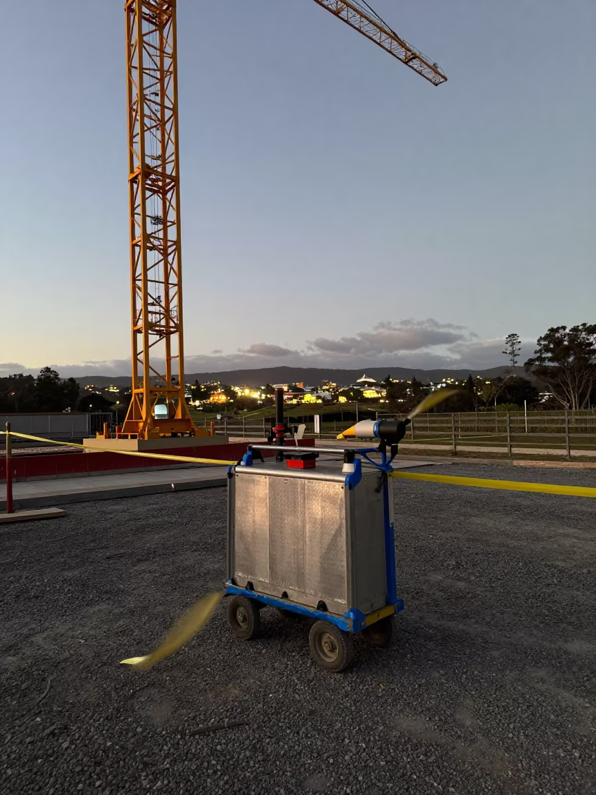 Form Release Sprayer Caddy Twilight Byron Bay in beneath a tower crane on open ground in Byron Bay