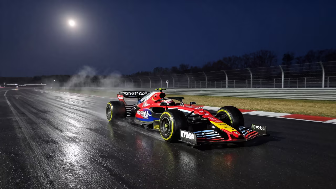 Formula One Car Wet Apex Night Winter Moonlight in in Liaoning