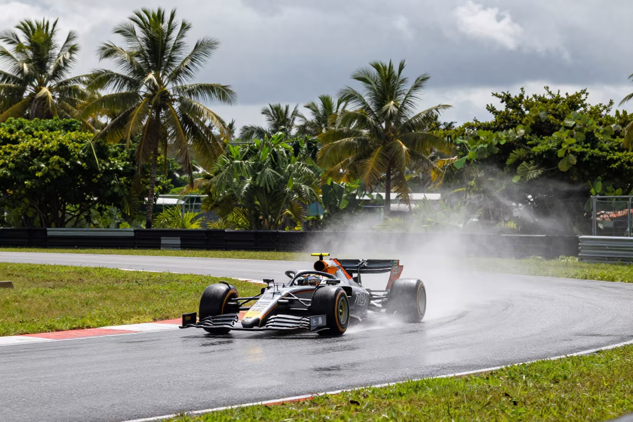 Formula One Car at Wet Apex Under Midday Sun in near Izmir