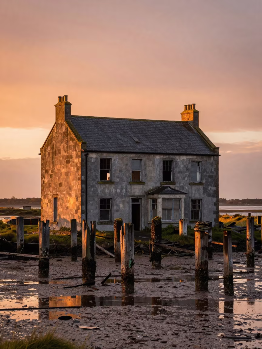 Forsaken Customs House Amid Northern Ireland Ruins in among collapsed cloisters in Northern Ireland