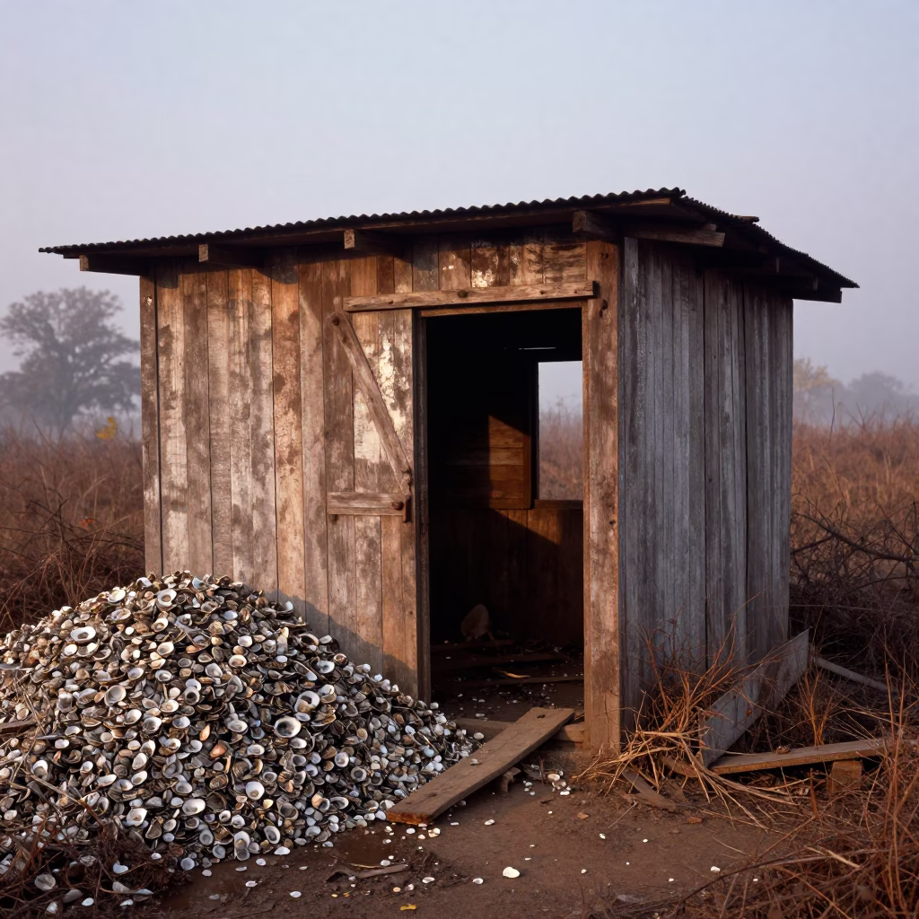 Forsaken Oyster Shed in Mist Before Dusk in near Lucknow