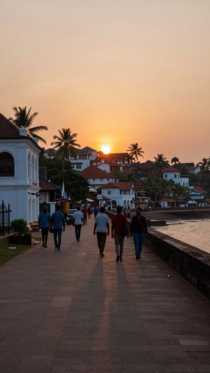 Fort Promenade in Kochi at As The Sun Drops Toward The Horizon in in Kochi, India