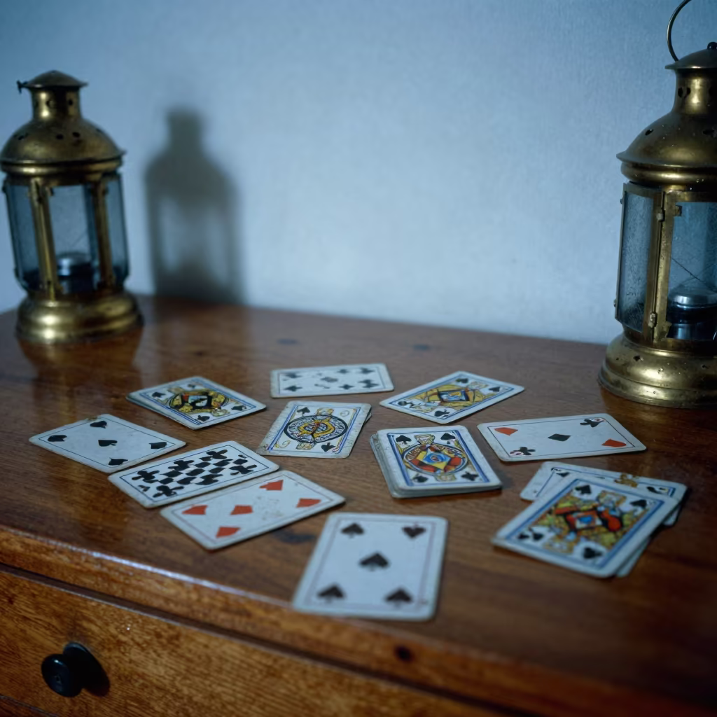Fortune Cards on Sana'a Dresser at Blue Hour in on a hotel dresser in Sana'a