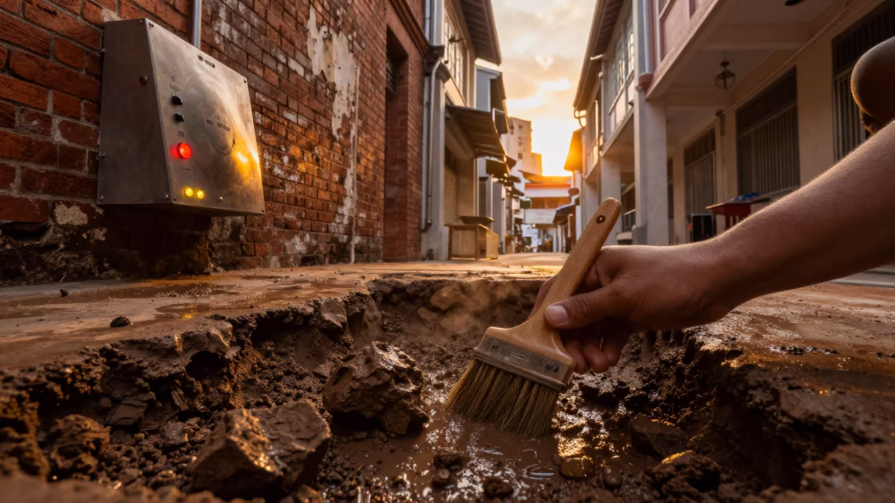 Fossil Excavation in Chinatown Singapore Golden Hour in in Chinatown, Singapore